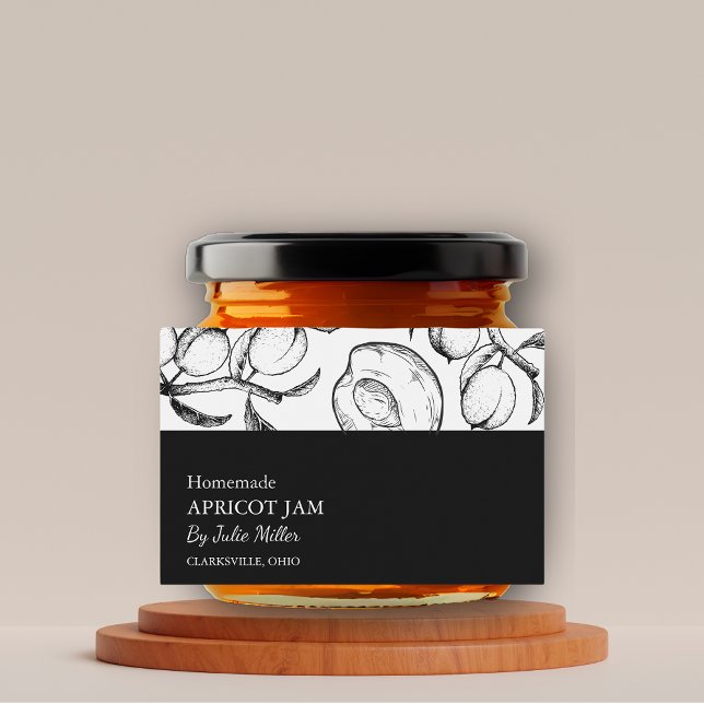 Pour Bocaux Étiquette simple de confiture d'abricot noir et bl (Créateur téléchargé)