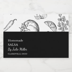 Pour Bocaux Étiquette simple de salsa de tomate noire et blanc
