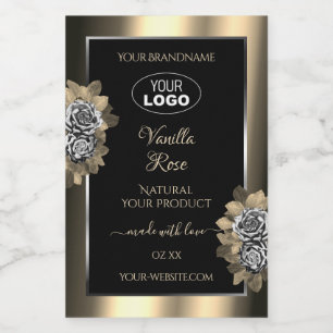 Pour Bocaux Floral Black Gold Argent Étiquette Logo Rose