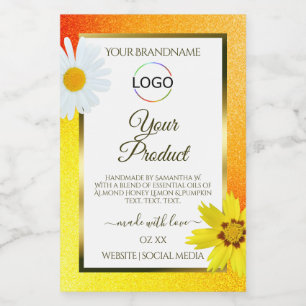 Pour Bocaux Floral Jaune Orange Blanc Étiquette de produit ave