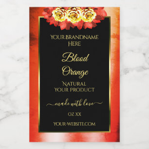 Pour Bocaux Floral Orange rouge marbre noir Étiquette de produ