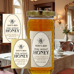 Pour Bocaux Heraldic Bee Rectangle Étiquette alimentaire Or Ov