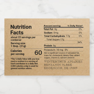 Pour Bocaux Kraft Honey - valeur nutritive Rectangle Étiquette