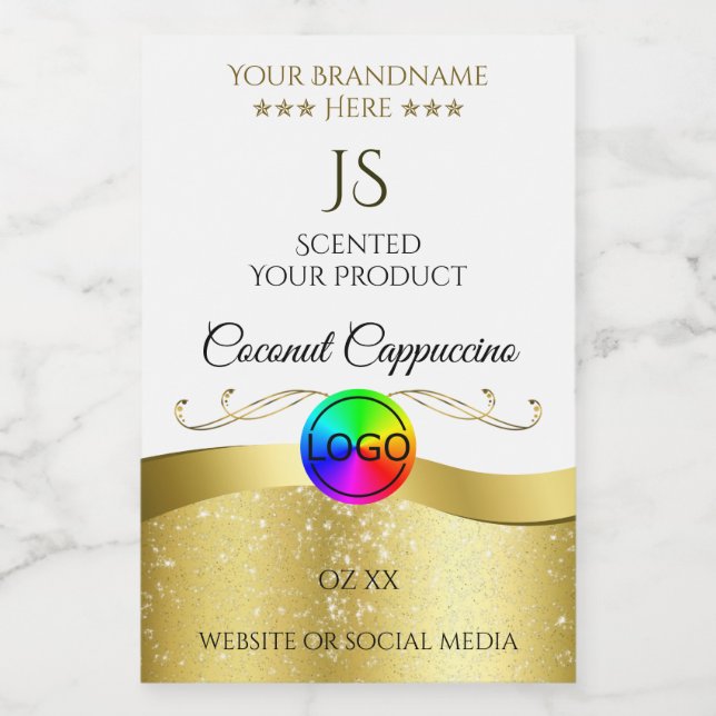 Pour Bocaux Logo en or blanc clair Verre Monogramme Étiquette  (Étiquettes simples)