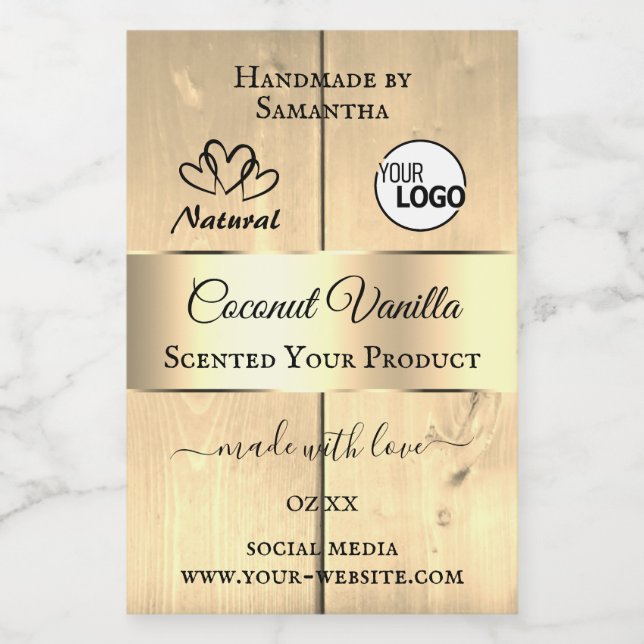 Pour Bocaux Logo Étiquette du produit en bois Brown Gold Light (Étiquettes simples)