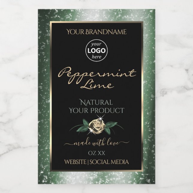 Pour Bocaux Logo Étiquette du produit Floral Green Gold Frame (Étiquettes simples)