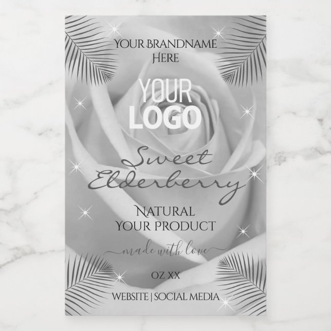 Pour Bocaux Logo Étiquette Rose  gris argent Palm Feuille (Étiquettes simples)