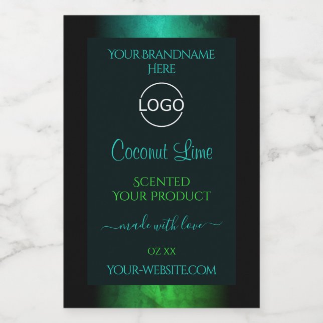Pour Bocaux Logo Étiquette turquoise et vert Marbre Élégant pr (Étiquettes simples)