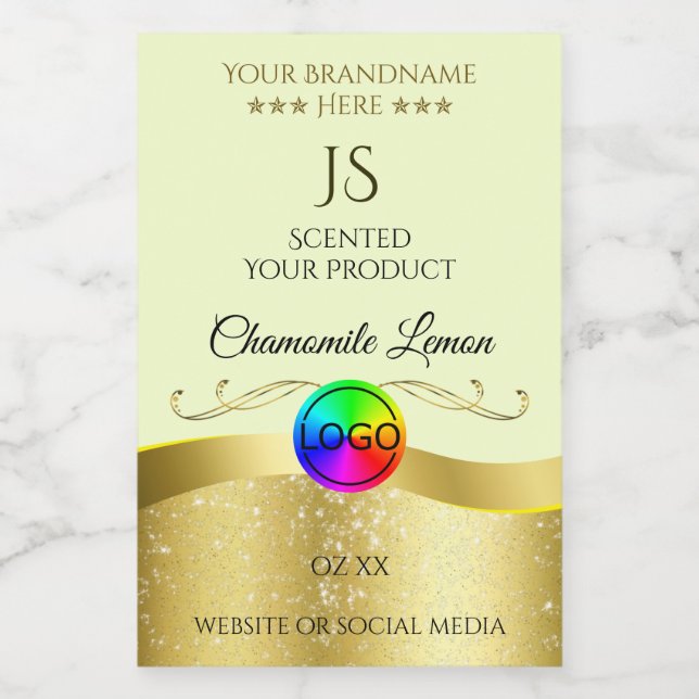 Pour Bocaux Logo Monogramme or jaune clair Wavy Étiquette de p (Étiquettes simples)