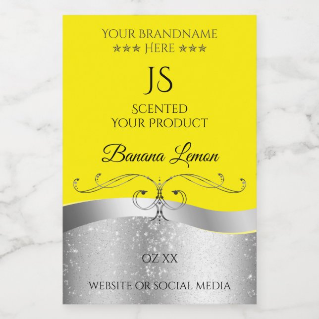 Pour Bocaux Luxueux Étiquette Monogramme Jaune Wavy Silver (Étiquettes simples)