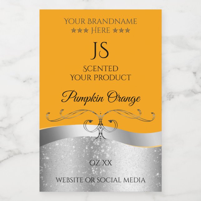 Pour Bocaux Luxueux Étiquette Monogramme orange Wavy Silver (Étiquettes simples)