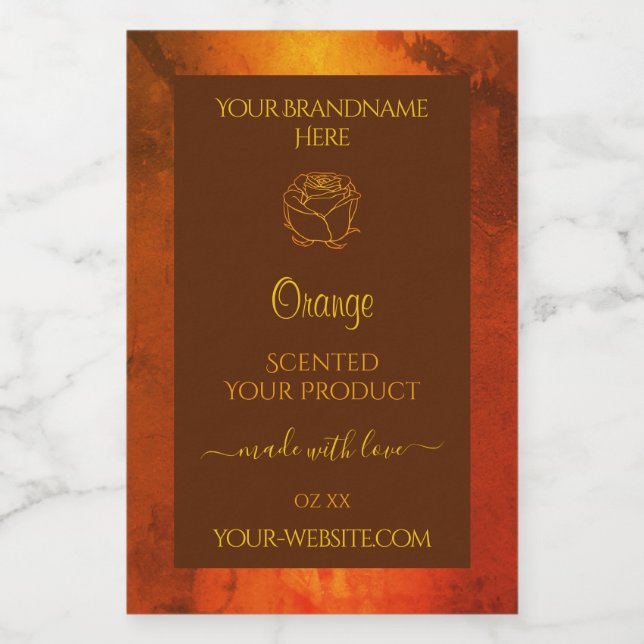 Pour Bocaux Marbre orange chatoyant Étiquette Rose (Étiquettes simples)