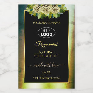 Pour Bocaux Marbre vert Turquoise Floral Noir Logo Étiquette
