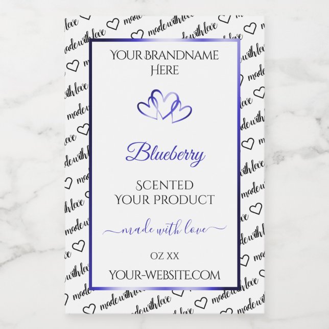 Pour Bocaux Noir Blanc Cloud Produit Étiquette Coeurs Bleus (Étiquettes simples)