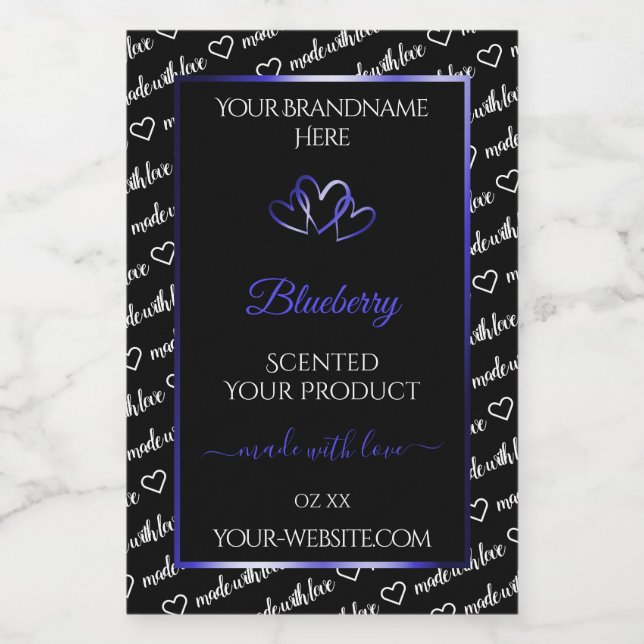 Pour Bocaux Noir Blanc Cloud Produit Étiquette Coeurs Bleus (Étiquettes simples)