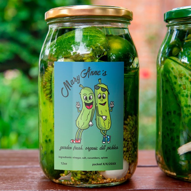 Pour Bocaux Pickle Pals Drôle Cartoon Pickles Étiquette alimen (Créateur téléchargé)