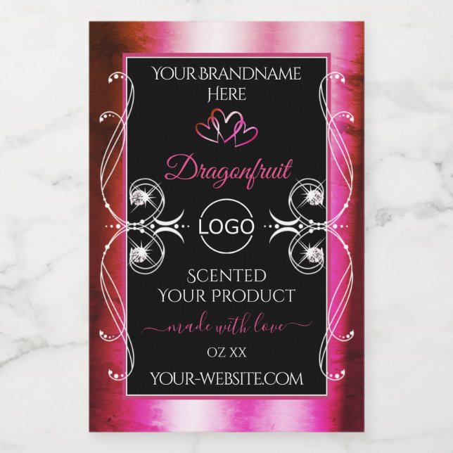 Pour Bocaux Shimmery Pink Black Product Étiquette Diamonds Log (Étiquettes simples)