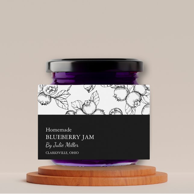 Pour Bocaux Simple Étiquette de confiture de bleuet noir et bl (Créateur téléchargé)