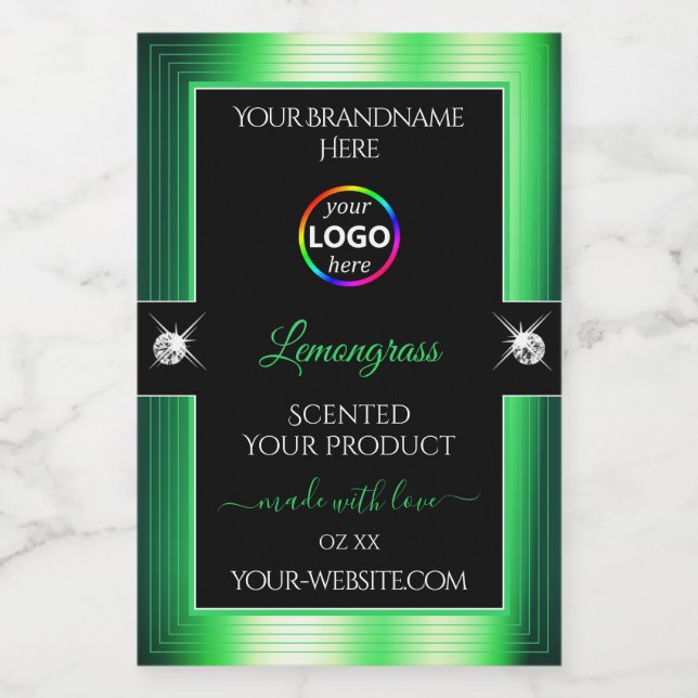 Pour Bocaux Vibrant noir brillant vert avec logo Étiquette pro (Étiquettes simples)