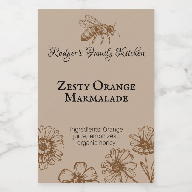 Pour Bocaux Zesty Orange Marmalade Floral Honey Bee Étiquette  (Étiquettes simples)