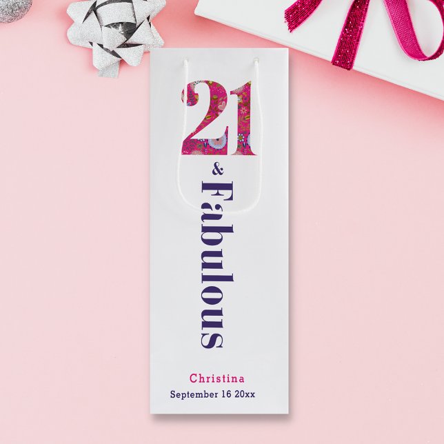 Pour Bouteille 21 et Fabuleux 21e Sac cadeau de vin Anniversaire (Créateur téléchargé)