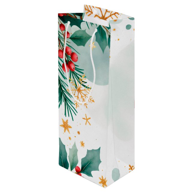 Pour Bouteille Aquarelle Joyeux sac cadeau de Noël - Élégant (Dos Angle)