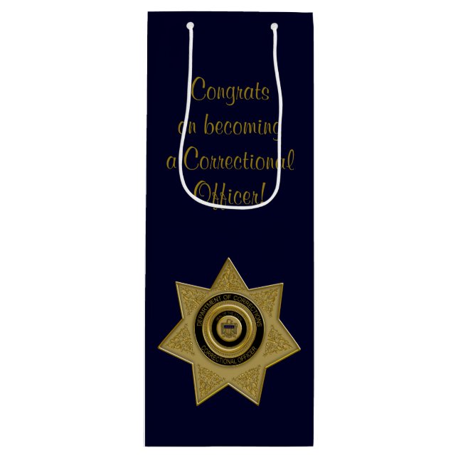 Pour Bouteille Badge de l'agent correctionnel, Sac cadeau or-bleu (Devant)