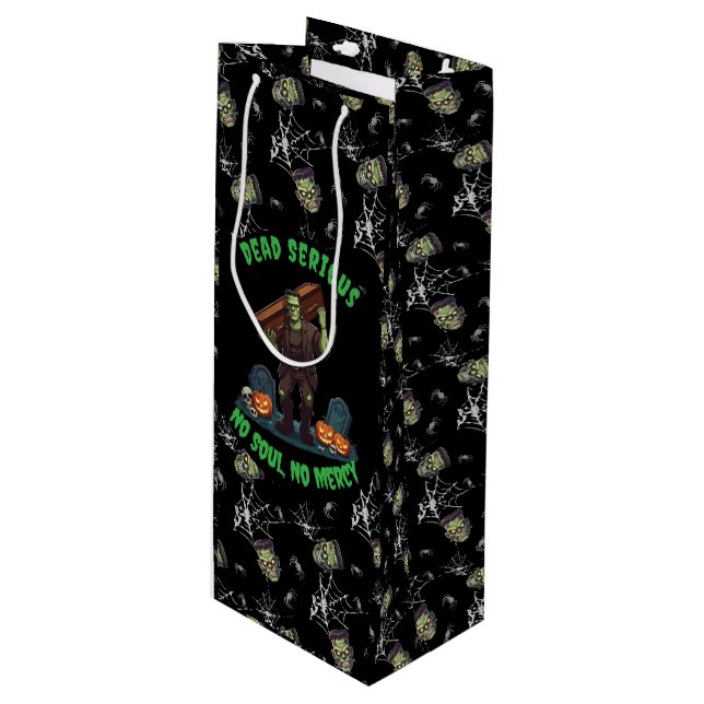 Pour Bouteille 🖤 Black Frankenstein Halloween Sac cadeau 💀 🎃 (Devant Angle)