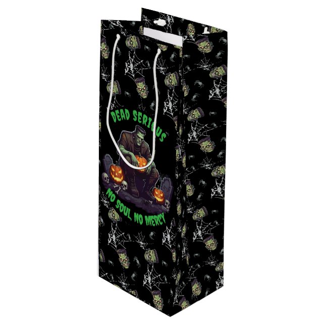 Pour Bouteille 🖤 Black Frankenstein Halloween Sac cadeau 💀 🎃 (Devant Angle)