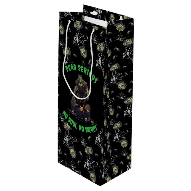 Pour Bouteille 🖤 Black Frankenstein Halloween Sac cadeau 💀 🎃 (Devant Angle)
