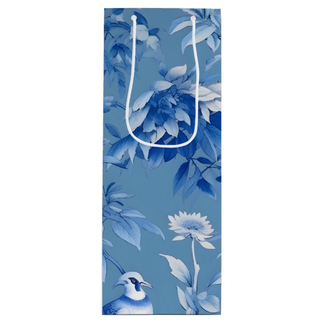 Pour Bouteille Blue Chinoiserie Floral Vin Sac cadeau (Devant)