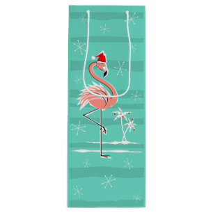 Pour Bouteille Flamant rose de Noël Stripe sac cadeau vin