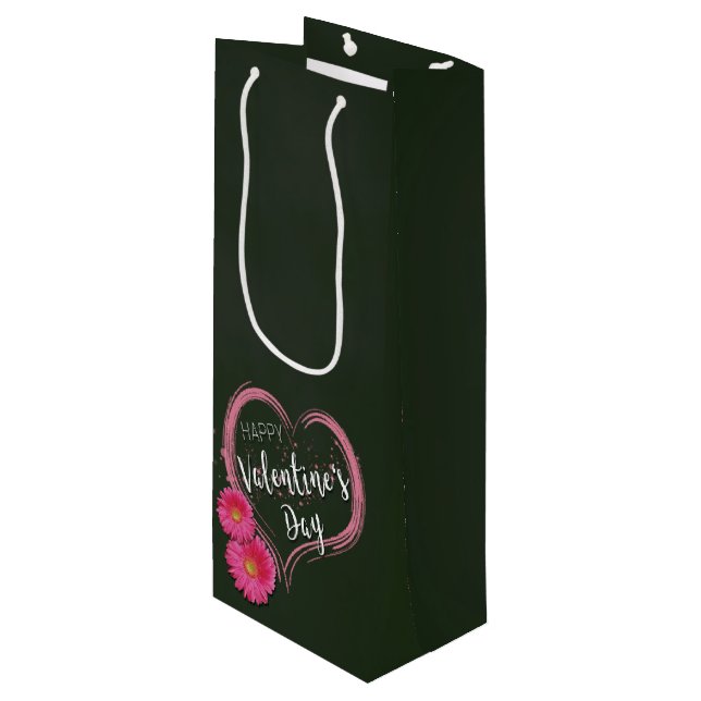 Pour Bouteille Fleurs de Coeur Rose Saint-Valentin - Sac Cadeau V (Devant Angle)