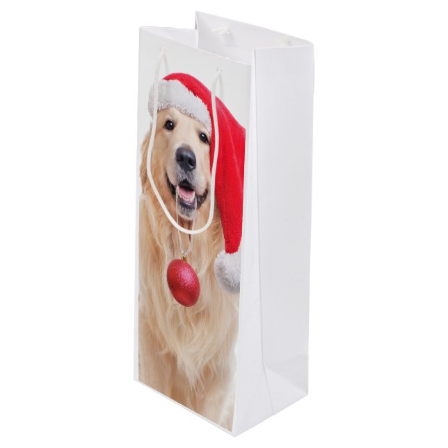 Pour Bouteille Golden Retriever Père Noël Vin Sac cadeau (Devant Angle)