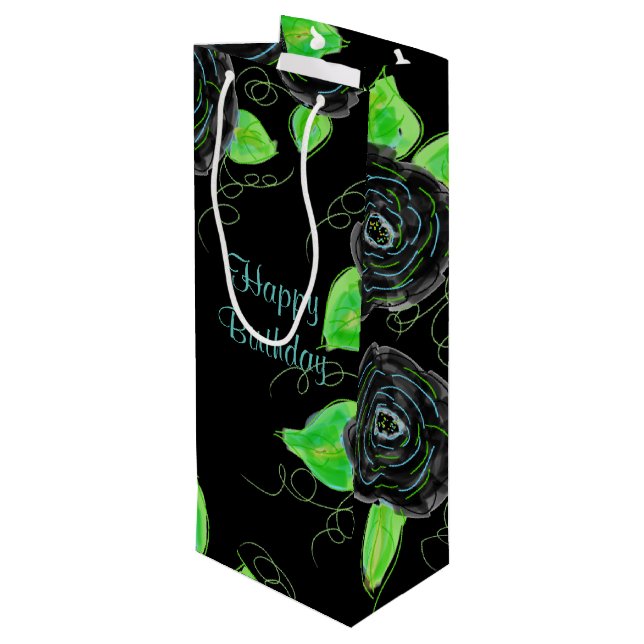 Pour Bouteille Grand Sac Cadeau Skinny En Noir Et Turquoise (Dos Angle)