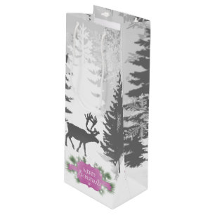 Pour Bouteille Hiver Wonderland Vin Sac cadeau - Magenta