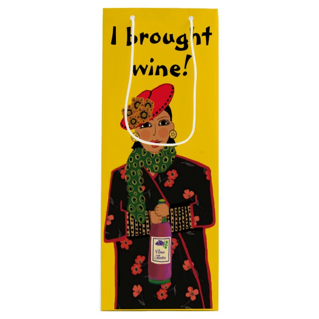 Pour Bouteille J'Ai Apporté Du Vin ! Sac cadeau de vin jaune (Devant)