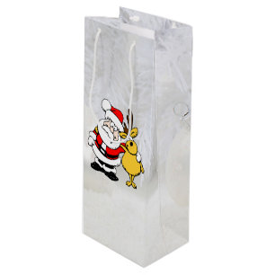 Pour Bouteille Père Noël Avec Sac Cadeau De Vin Cartoon De Cerf
