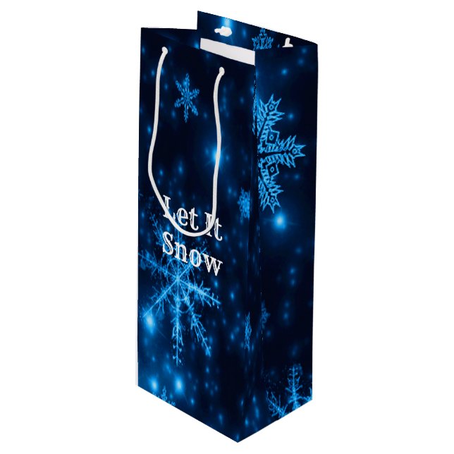 Pour Bouteille Sac cadeau à neige bleu profond et brillant (Devant Angle)