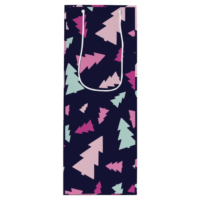 Pour Bouteille Sac cadeau à vin de la Forêt Festive de minuit (Devant)