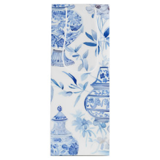 Pour Bouteille Sac cadeau Chinoiserie Blue Wine