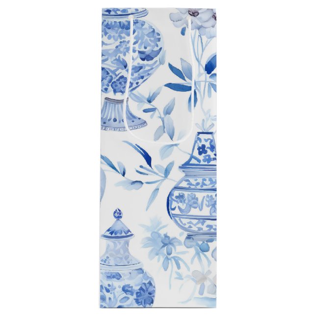 Pour Bouteille Sac cadeau Chinoiserie Blue Wine (Devant)