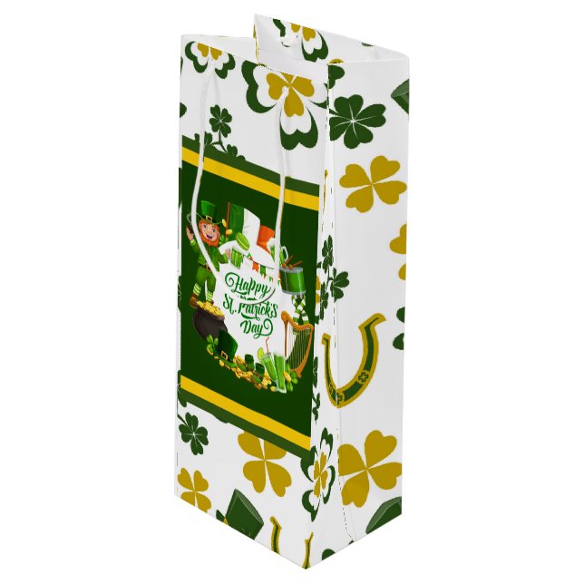 Pour Bouteille Sac cadeau de la Saint-Patrick Joyeuse (Devant Angle)