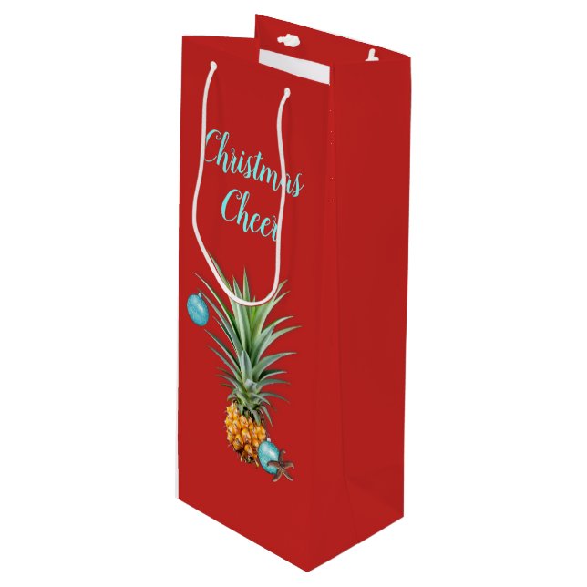 Pour Bouteille Sac cadeau de Noël tropical Ananas Red Wine (Devant Angle)