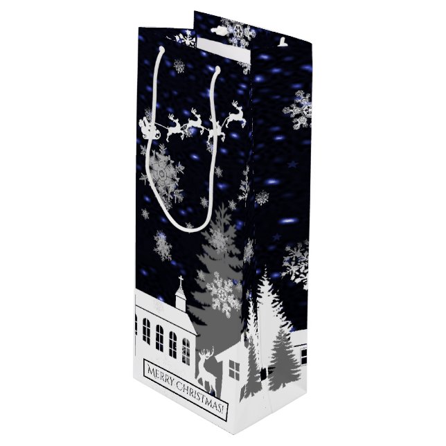 Pour Bouteille Sac cadeau de Noël Village Vin (Devant Angle)
