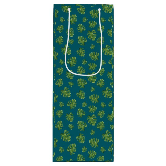 Pour Bouteille Sac Cadeau de Vin à Feuille de Monstera (Devant)