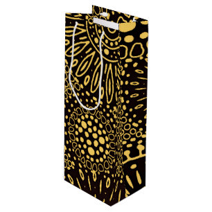 Pour Bouteille Sac cadeau de vin à fleurs ethniques or noir