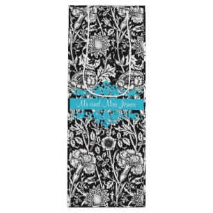 Pour Bouteille Sac cadeau de vin Damas noir et blanc personnalisé