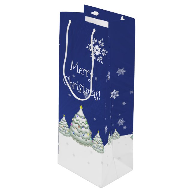 Pour Bouteille Sac cadeau de vin d'arbre de Noël bleu (Devant Angle)
