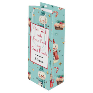 Pour Bouteille Sac Cadeau de Vin de Fête de Nom, Bonhomme de Neig